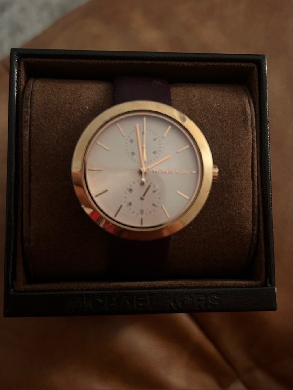 Michael Kors Women’s Rose Gold Watch with Burgundy Strap